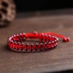 Natural 3.5mm Garnet Stone Braided Bracelet Anklet